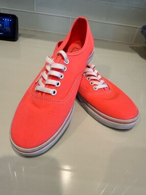 Vans Neon orangy peach Canvas Sneakers with White Laces 6.5